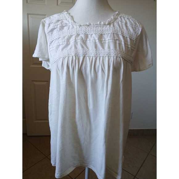 Ella Moss Womens Eyelet Knit Top Cream XXL Short Sleevs Pretty Beach Summer - Picture 1 of 14